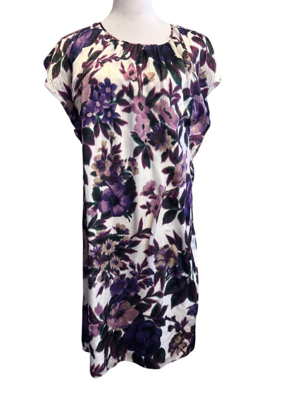 ELIE TAHARI Silk Purple Floral Butterfly Sleeves A-Line Lined Midi Dress Sz M